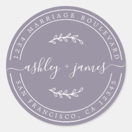 Adesivo Redondo Nomes Elegantes Ash Purple Wedding Return Address