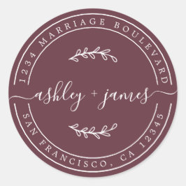 Adesivo Redondo Nomes Elegantes Endereço de Devolução de Casamento