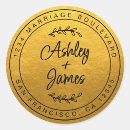 Adesivo Redondo Nomes Elegantes Endereço de Devolução de Casamento