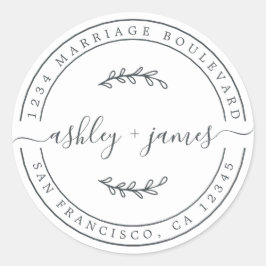 Adesivo Redondo Nomes Elegantes Endereço de Devolução de Casamento