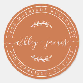 Adesivo Redondo Nomes Elegantes Endereço de Devolução de Casamento