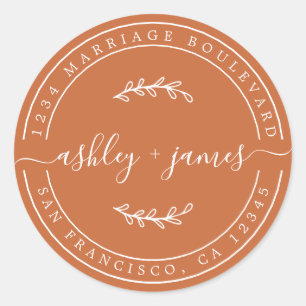 Adesivo Redondo Nomes Elegantes Endereço de Devolução de Casamento