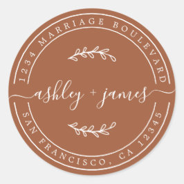 Adesivo Redondo Nomes Elegantes Endereço de Devolução de Casamento
