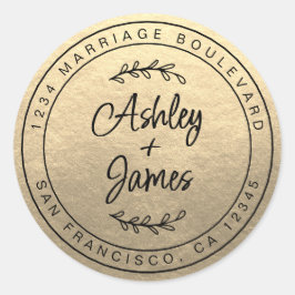 Adesivo Redondo Nomes Elegantes Endereço de Devolução de Casamento