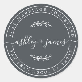 Adesivo Redondo Nomes Elegantes Endereço de Devolução de Casamento