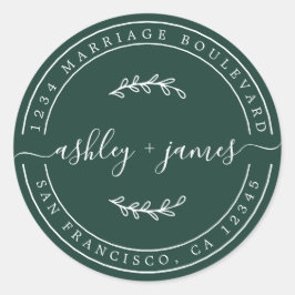 Adesivo Redondo Nomes Elegantes Endereço de Devolução Verde Escuro