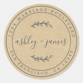 Adesivo Redondo Nomes Elegantes Kraft Paper Endereço de devolução 