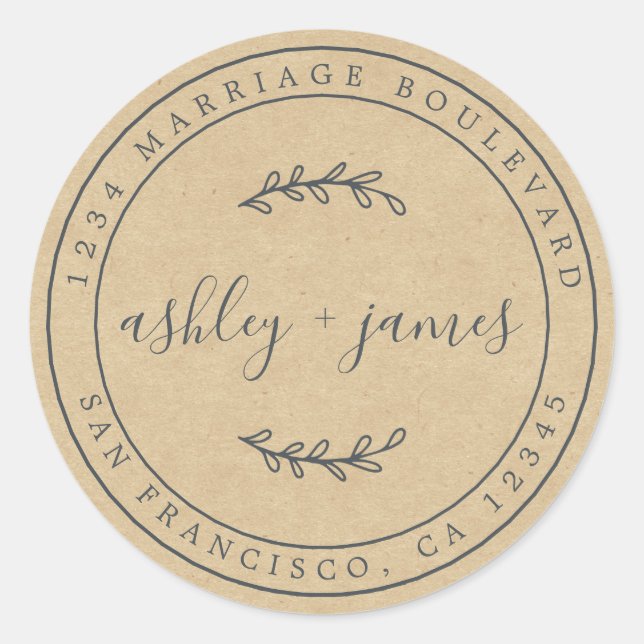 Adesivo Redondo Nomes Elegantes Kraft Paper Endereço de devolução  (Frente)