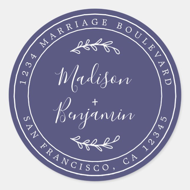Adesivo Redondo Nomes Elegantes Marinho Endereço de Devolução de C (Frente)