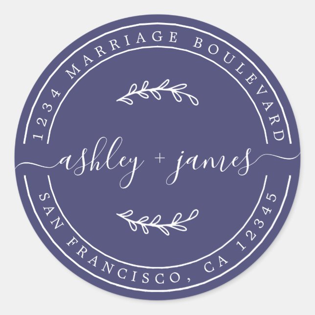 Adesivo Redondo Nomes Elegantes Marinho Endereço de Devolução de C (Frente)