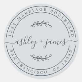 Adesivo Redondo Nomes Elegantes Pastel Blue Wedding Endereço de De