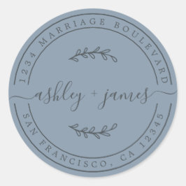 Adesivo Redondo Nomes Elegantes Pastel Blue Wedding Endereço de De