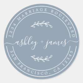 Adesivo Redondo Nomes Legais Endereço de Devolução de Casamento Az