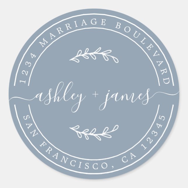 Adesivo Redondo Nomes Legais Endereço de Devolução de Casamento Az (Frente)