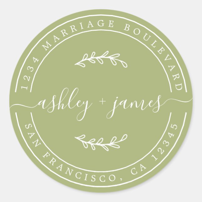 Adesivo Redondo Nomes Legais Endereço de Devolução de Casamento Ve (Frente)