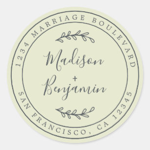 Adesivo Redondo Nomes Legais Endereço de Devolução de Casamento Ve