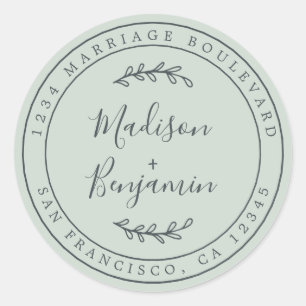 Adesivo Redondo Nomes Legais Endereço de Devolução de Casamento Ve