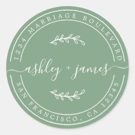 Adesivo Redondo Nomes Legais Endereço de Devolução de Casamento Ve