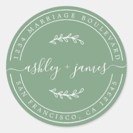 Adesivo Redondo Nomes Legais Endereço de Devolução de Casamento Ve
