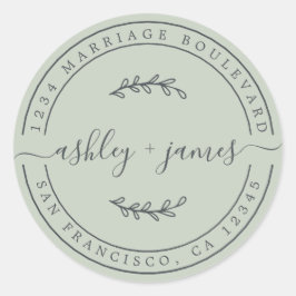 Adesivo Redondo Nomes Legais Pastel Green Wedding Endereço de Devo