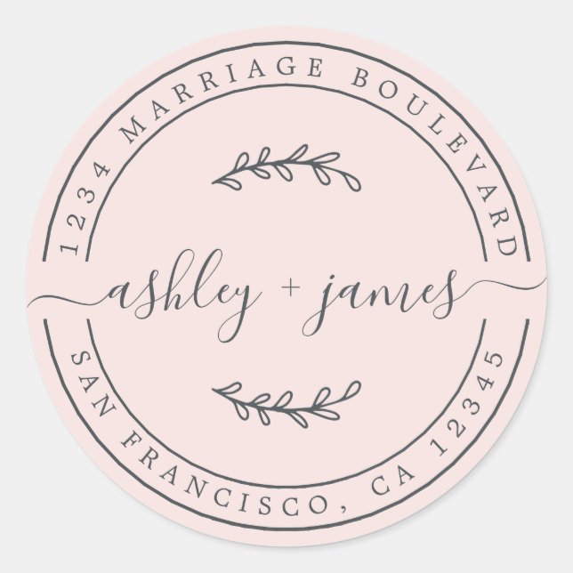 Adesivo Redondo Nomes Legais Pastel Pink Endereço de Devolução de  (Frente)