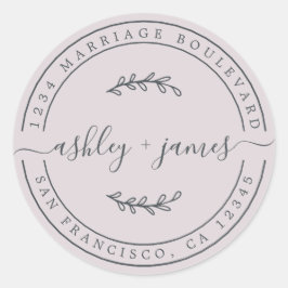 Adesivo Redondo Nomes Legais Pastel Purple Wedding Endereço de Dev