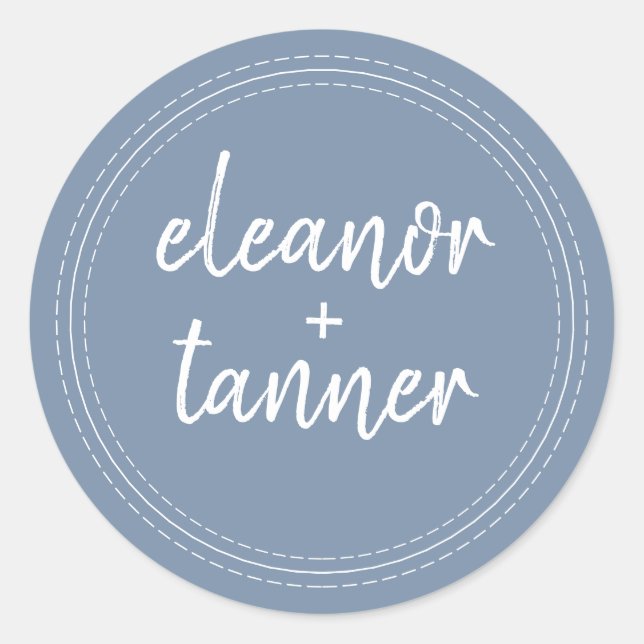 Adesivo Redondo Nomes Modernos Denim Blue Wedding Envelope Seal (Frente)