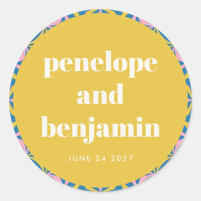 Adesivo Redondo Nomes Personalizados Geométricos Amarelos Colorido (Frente)