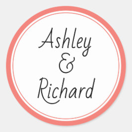 Adesivo Redondo Nomes simples e elegantes para casamento de corais