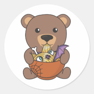 Adesivo Redondo Noodles Japoneses Bear De Halloween Come Ramen
