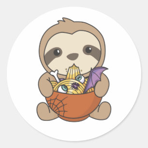 Adesivo Redondo Noodles Japoneses Noodles Halloween Sloth Ramen