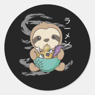 Adesivo Redondo Noodles Japoneses Noodles Halloween Sloth Ramen
