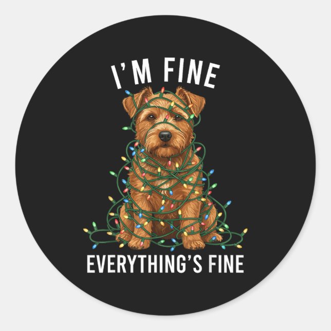 Adesivo Redondo Norfolk Terrier Christmas I'm Fine Everything Is F (Frente)