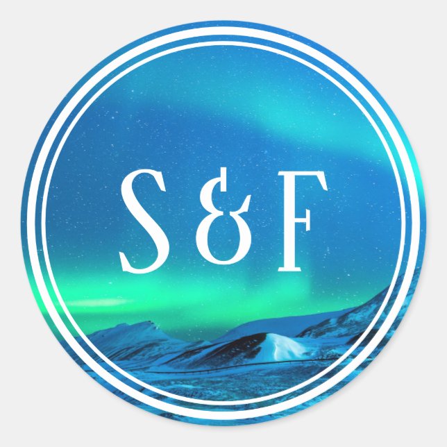 Adesivo Redondo Norte Aurora Luz Monograma Envelope Selo (Frente)