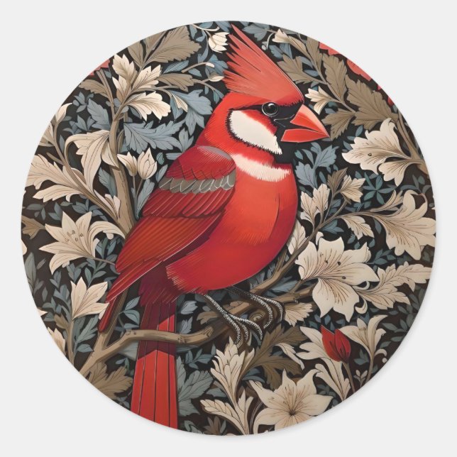 Adesivo Redondo Norte Cardinal Bird William Morris Inspirado (Frente)