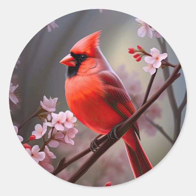 Adesivo Redondo Norte Cardinal Ohio Red Bird Stickers (Frente)