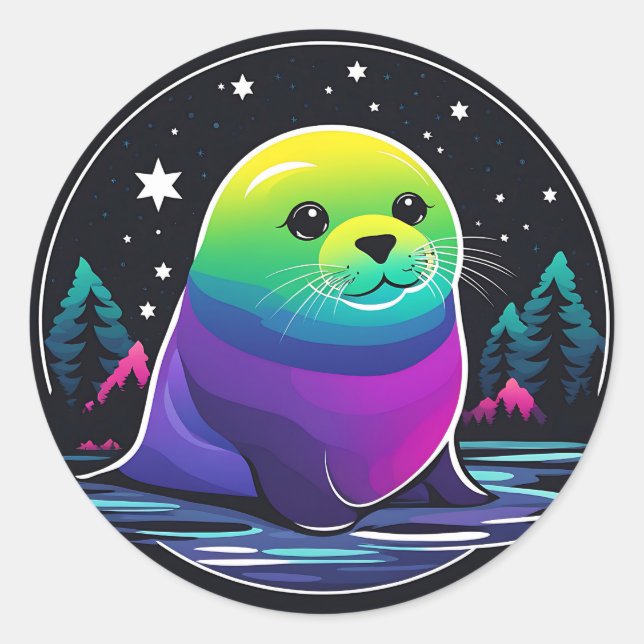 Adesivo Redondo Norte de focas árctico (Frente)