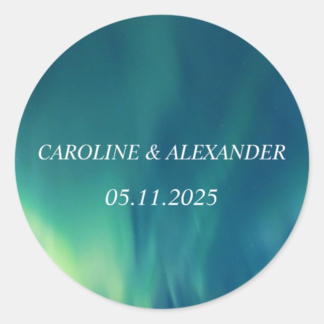 Adesivo Redondo Norte Lights Aurora Borealis Night Sky Weding (Frente)