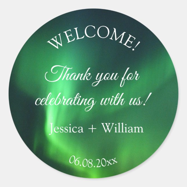 Adesivo Redondo Norte Luzes Aurora Borealis Casamento (Frente)