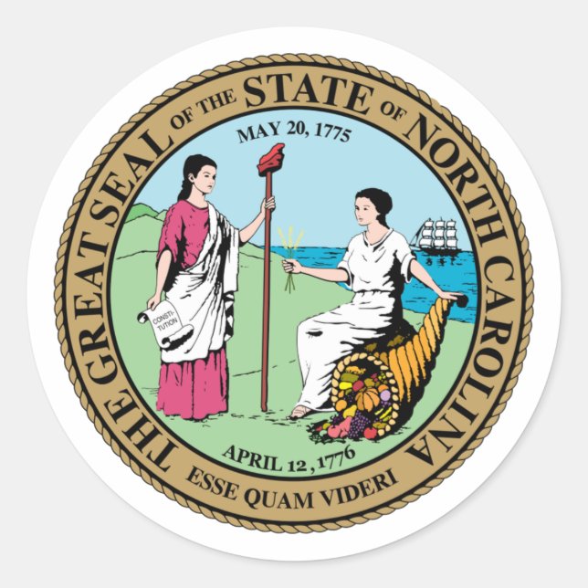 Adesivo Redondo North Carolina State Seal - (Frente)