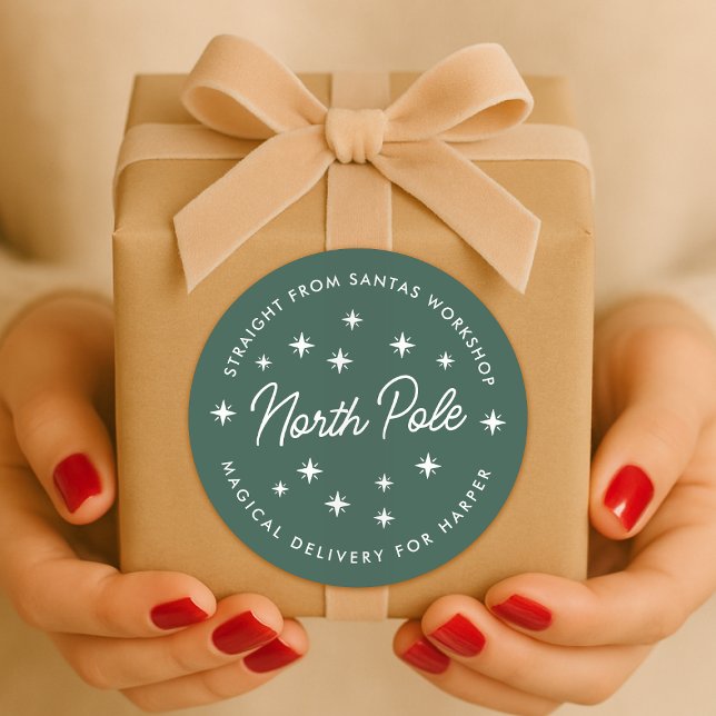 Adesivo Redondo North Pole Delivery Sticker | Christmas Gift Seal (Santa's workshop special delivery gift sticker seal - magical delivery from the North Pole!)