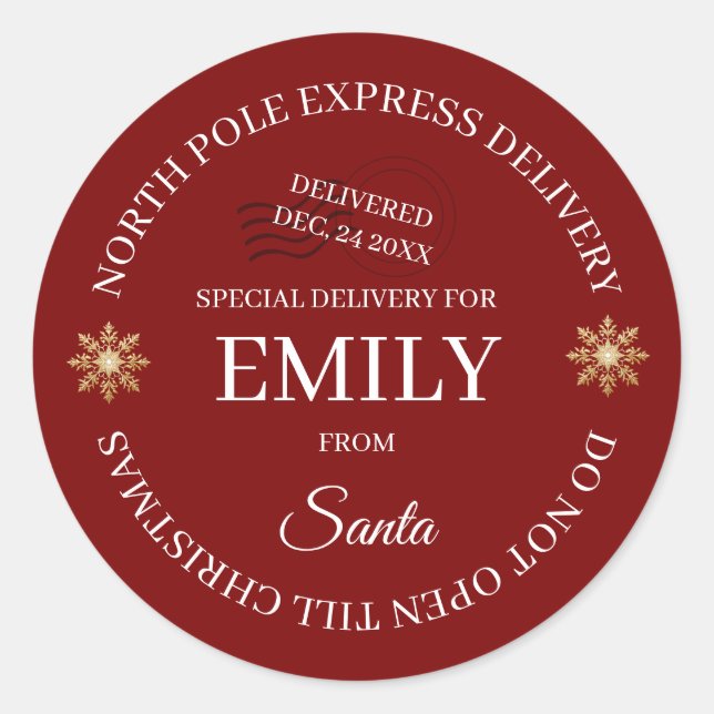 Adesivo Redondo North Pole Special Delivery Stickers (Frente)