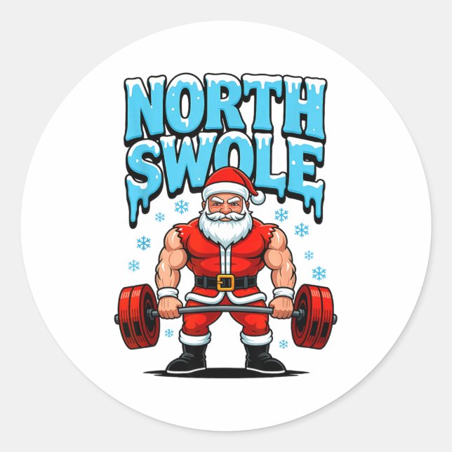 Adesivo Redondo North Swole Santa Funny Christmas Gym Workout Lift (Frente)