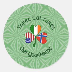 Adesivo Redondo Noruega Irlanda EUA Bandeira do Trevo Personalizad