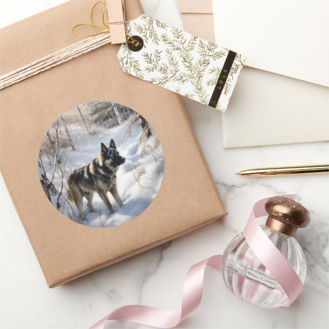 Adesivo Redondo Norueguês Elkhound Deixe Neve Natal (Presentear)
