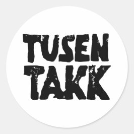 Adesivo Redondo Norueguês "Obrigado", Preto e Branco Lino Cortado