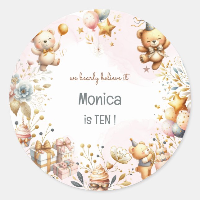 Adesivo Redondo Nós acreditamos, aniversário de criança de ursinho (Frente)