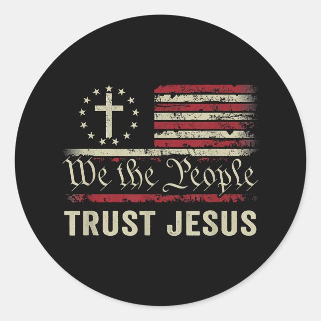 Adesivo Redondo Nós, as Pessoas, confiamos em Jesus - EUA, bandeir (Frente)