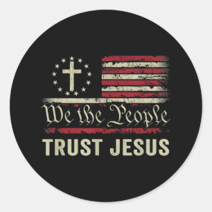 Adesivo Redondo Nós, as Pessoas, confiamos em Jesus - EUA, bandeir