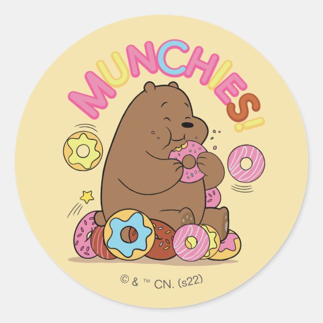 Adesivo Redondo Nós Bare Bears - Grizz Rosquinha Munchies! (Frente)